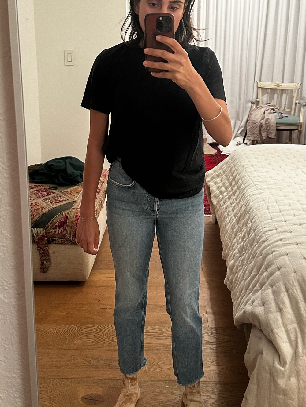 Re/Done Mid-Blue High-Rise Straight Jeans